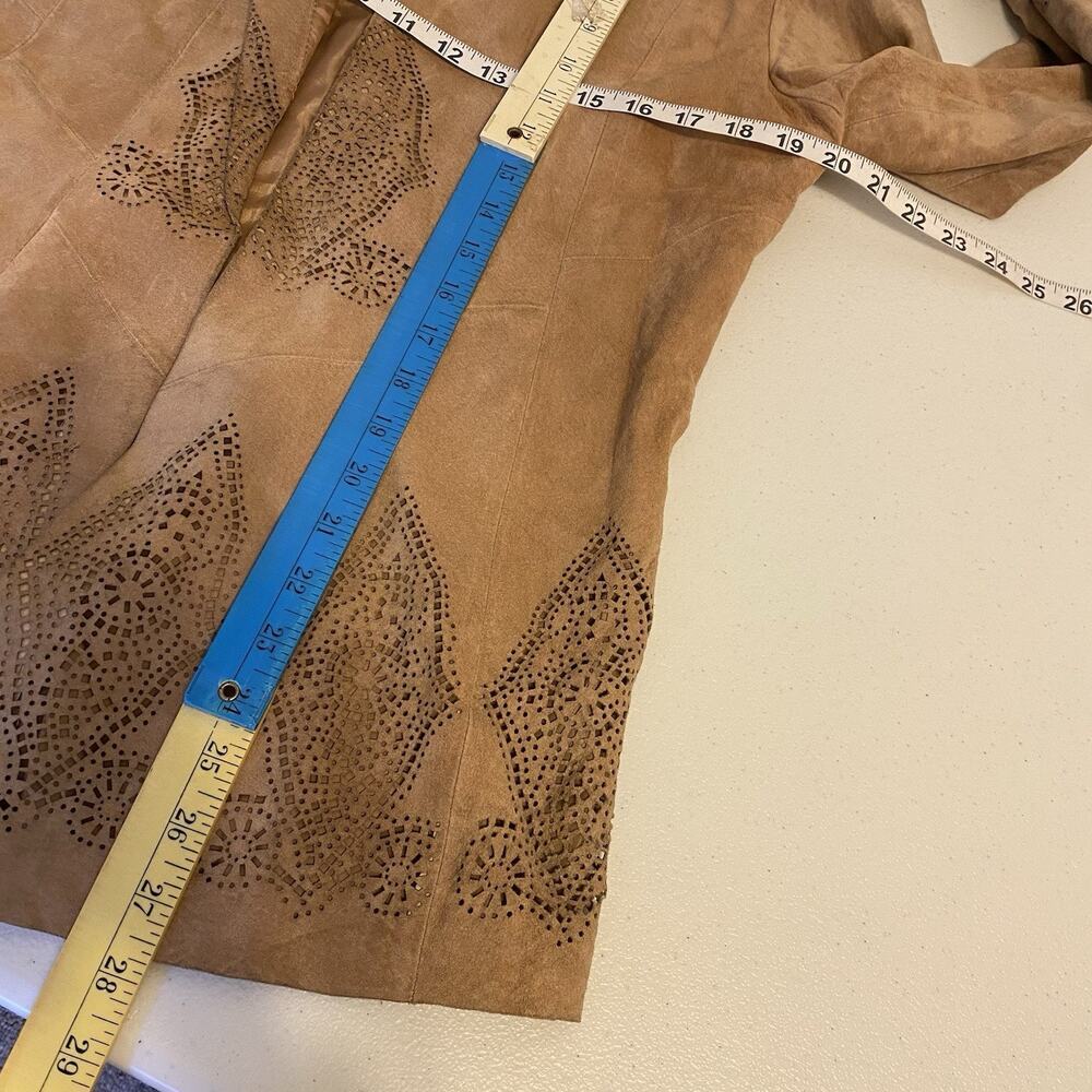 MargaretGodfrey Suede Western Core Jacket Women 6 Tan LaserCut GenuineLeather - Picture 2 of 12